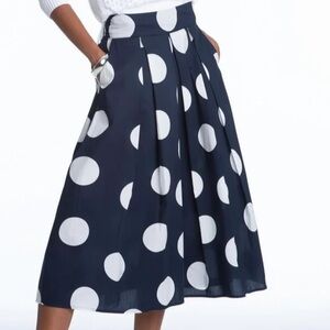 Elliott Lauren Navy A-Line Skirt with Large White Polka Dots